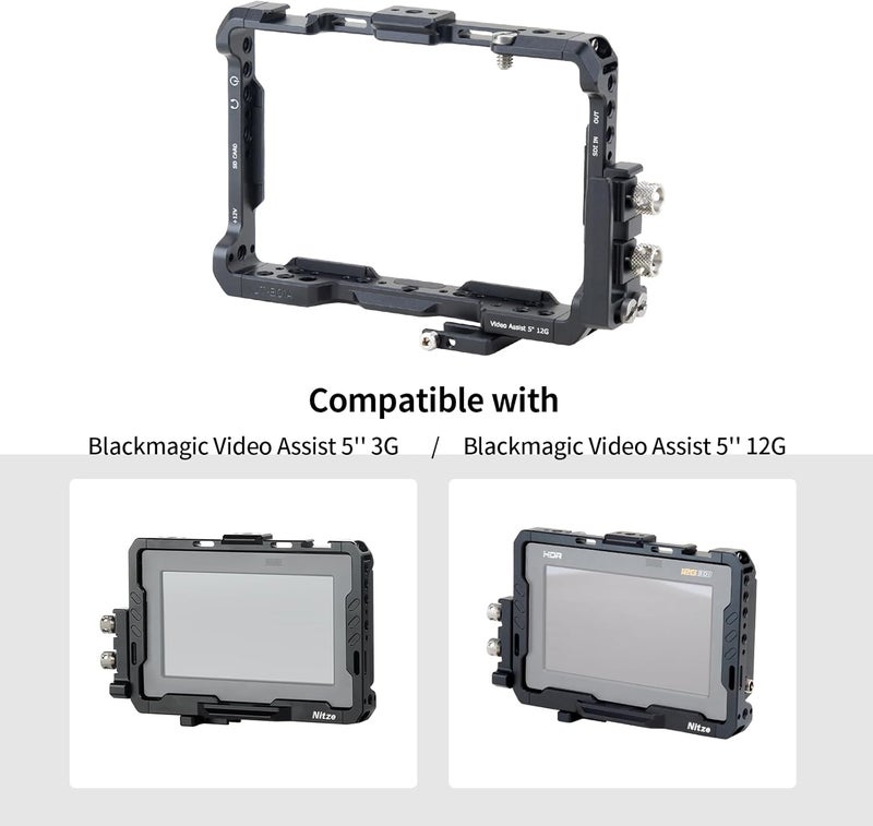 Nitze Monitor Cage for Blackmagic Video Assist 5" 12G / 3G, with HDMI and USB-C Cable Clamps - JT-B01A - Image 3